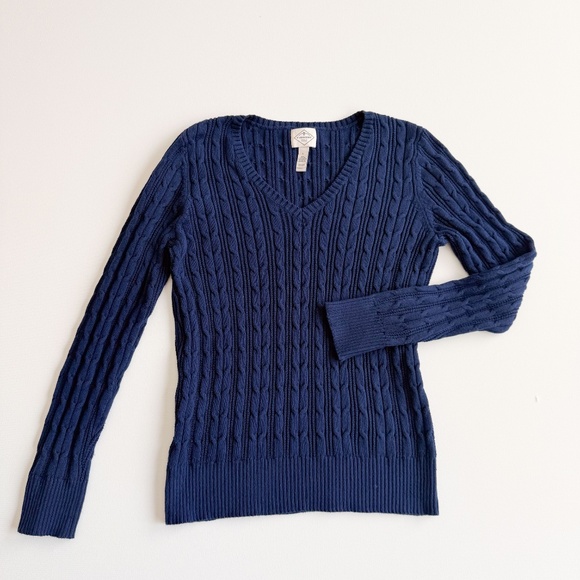 St. Johns Bay Cable Knit Sweater Large Navy Tennis Prep Old Money Academia - Picture 9 of 12